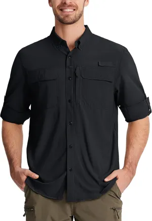 TACVASEN Men's Fishing Shirts Long Sleeve Sun Protection UPF50  Quick Dry Button Down Shirts with Zipper Pockets