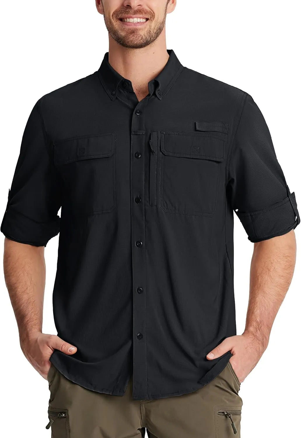 TACVASEN Men's Fishing Shirts Long Sleeve Sun Protection UPF50  Quick Dry Button Down Shirts with Zipper Pockets