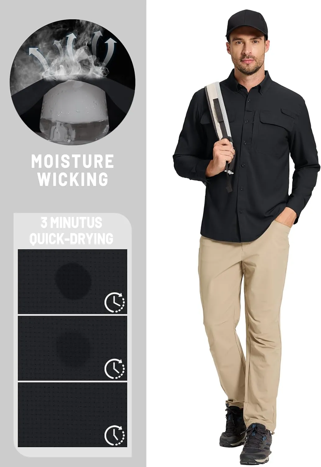 TACVASEN Men's Fishing Shirts Long Sleeve Sun Protection UPF50  Quick Dry Button Down Shirts with Zipper Pockets