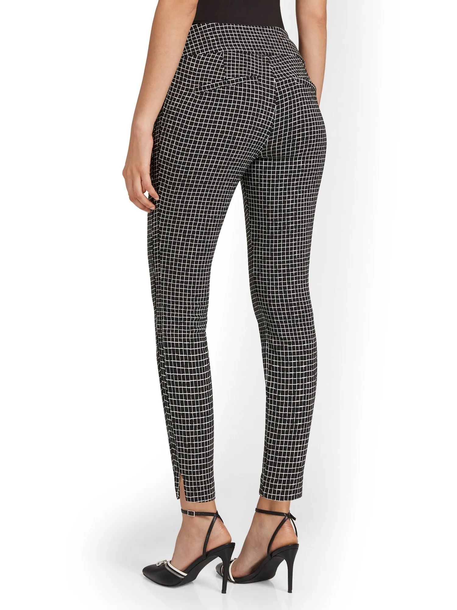 Tall Whitney High-Waisted Pull-On Slim-Leg Ankle Pant - Windowpane Print