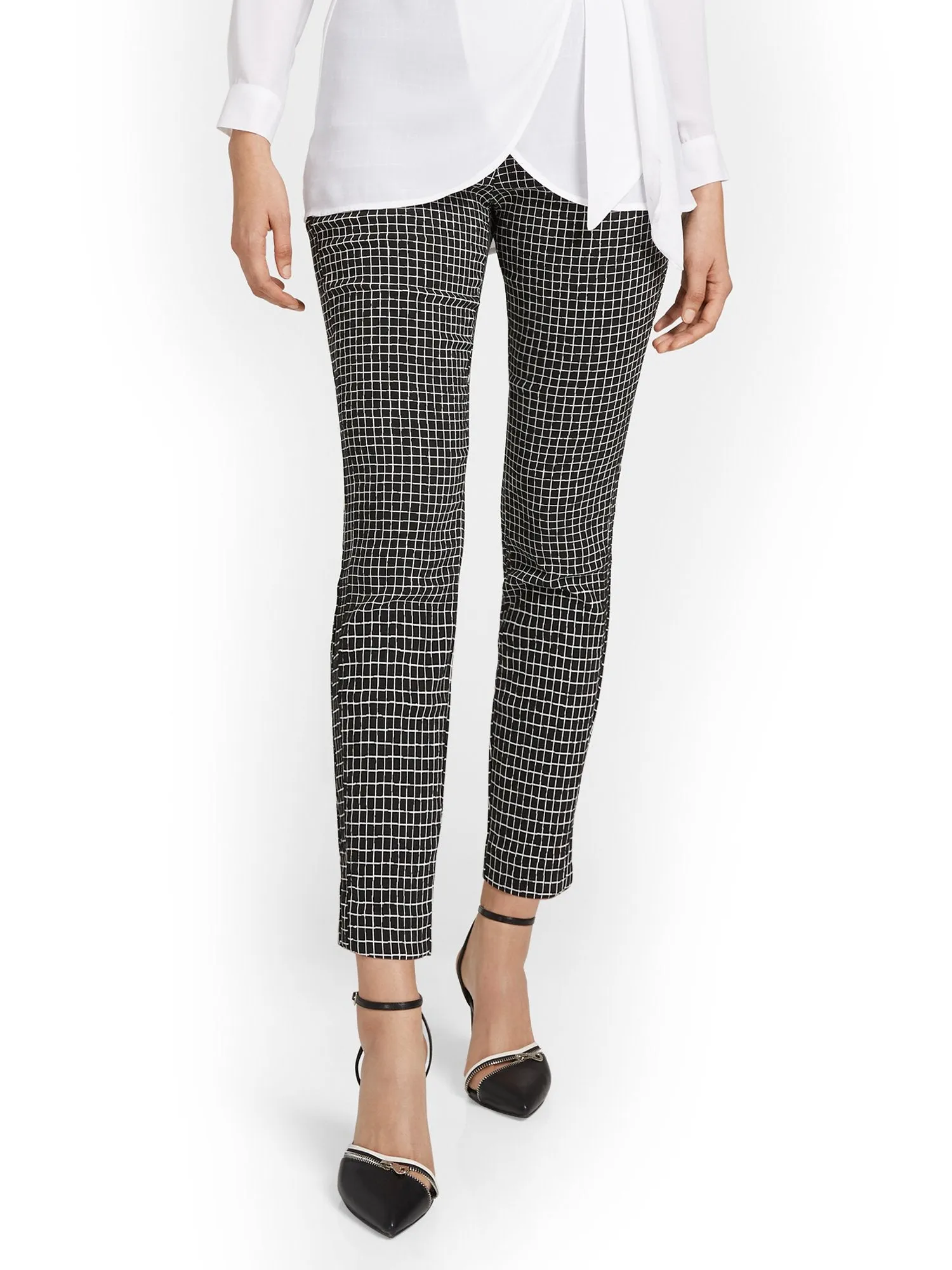 Tall Whitney High-Waisted Pull-On Slim-Leg Ankle Pant - Windowpane Print