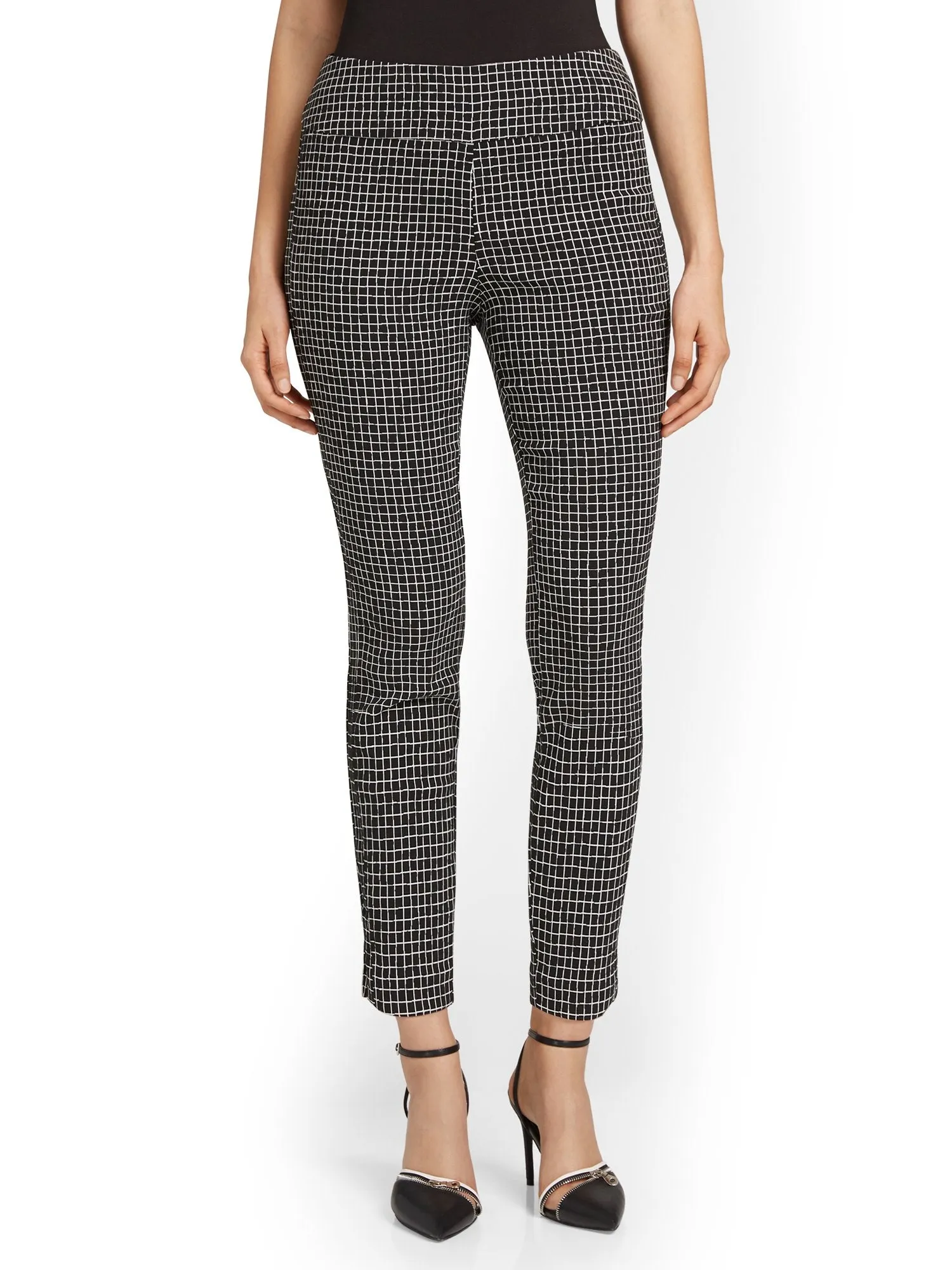 Tall Whitney High-Waisted Pull-On Slim-Leg Ankle Pant - Windowpane Print