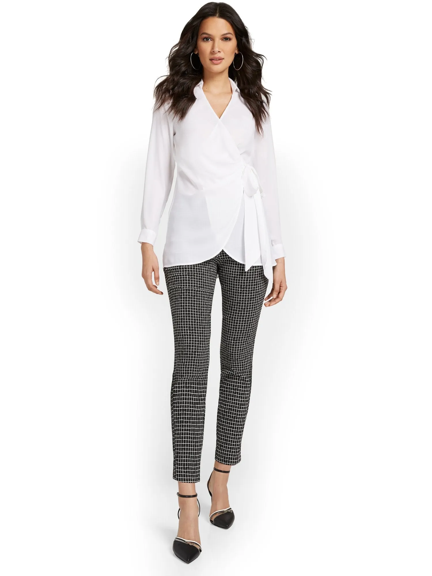 Tall Whitney High-Waisted Pull-On Slim-Leg Ankle Pant - Windowpane Print