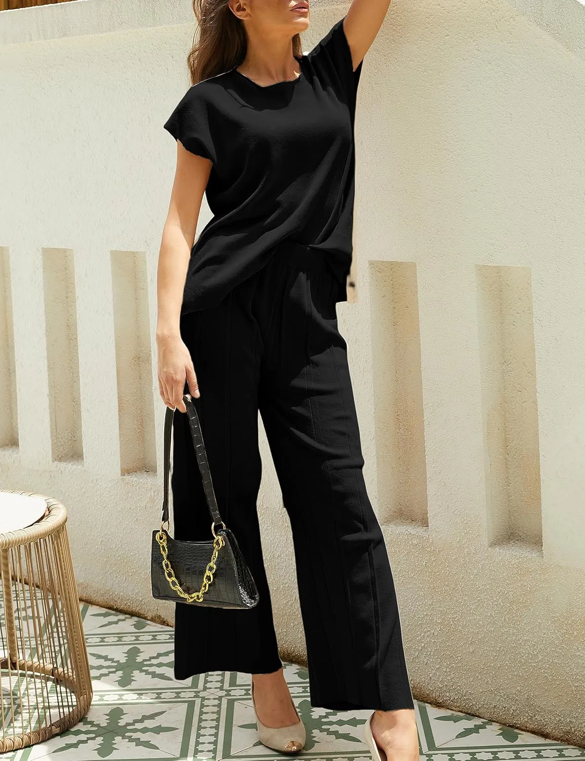 Tanming Women's 2 Piece Outfits Sweater Set Knit Pullover Tops High Waisted Pants Sweatsuits Lounge Set