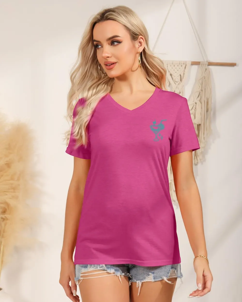 Tanned and Tipsy Beach Summer Tops Coconut Tree Vacation Tops for Women V Neck T Shirts Women