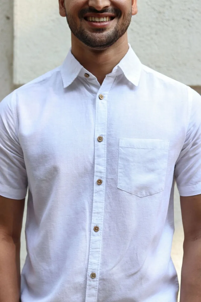 TENCEL Lyocell-Linen Half Sleeve Shirt in Snow White