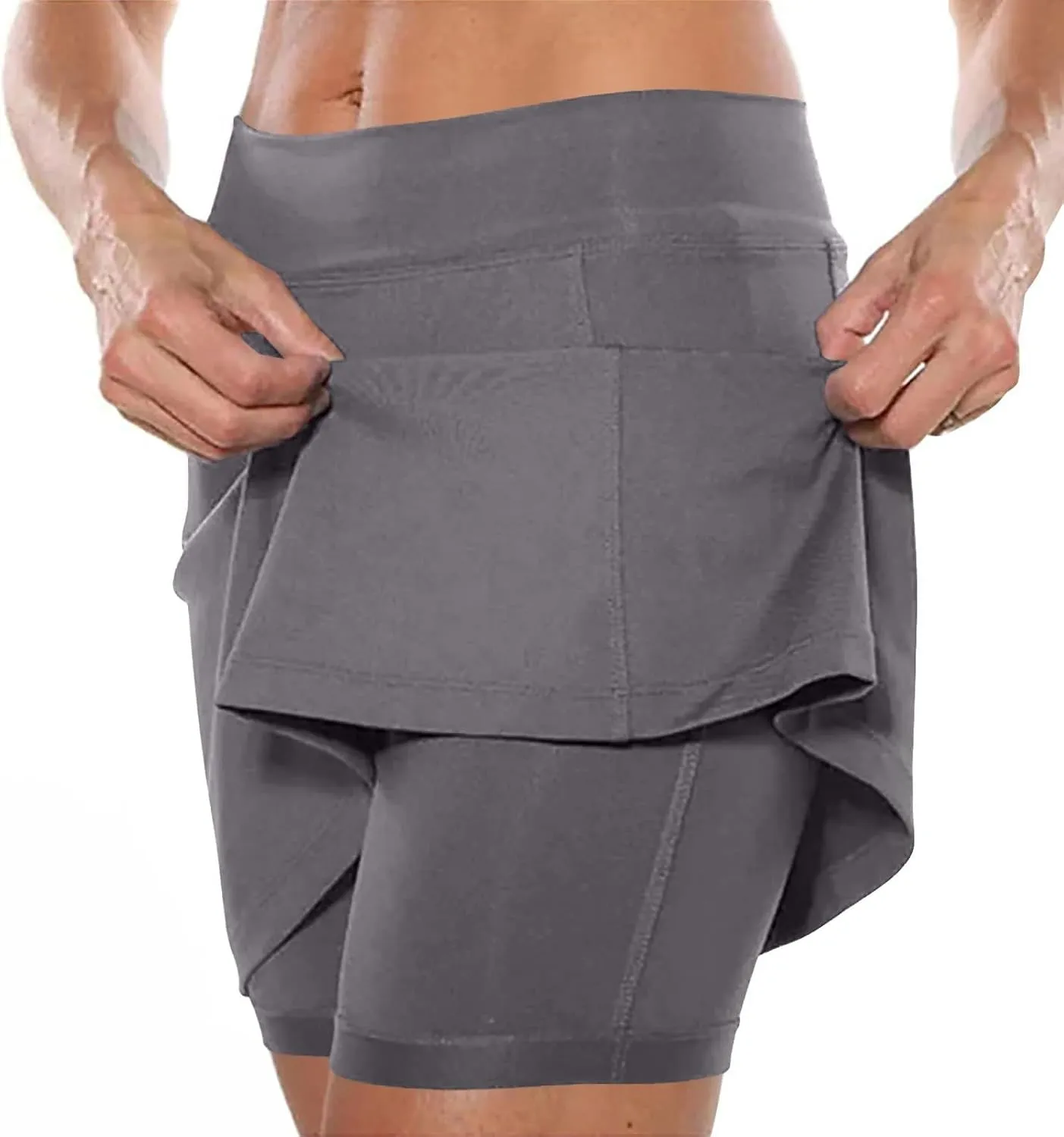 Tennis Skirts for Women Solid Mini Skirt Tummy Control Golf Skirts with Shorts Athletic Skorts Elastic Yoga Culottes