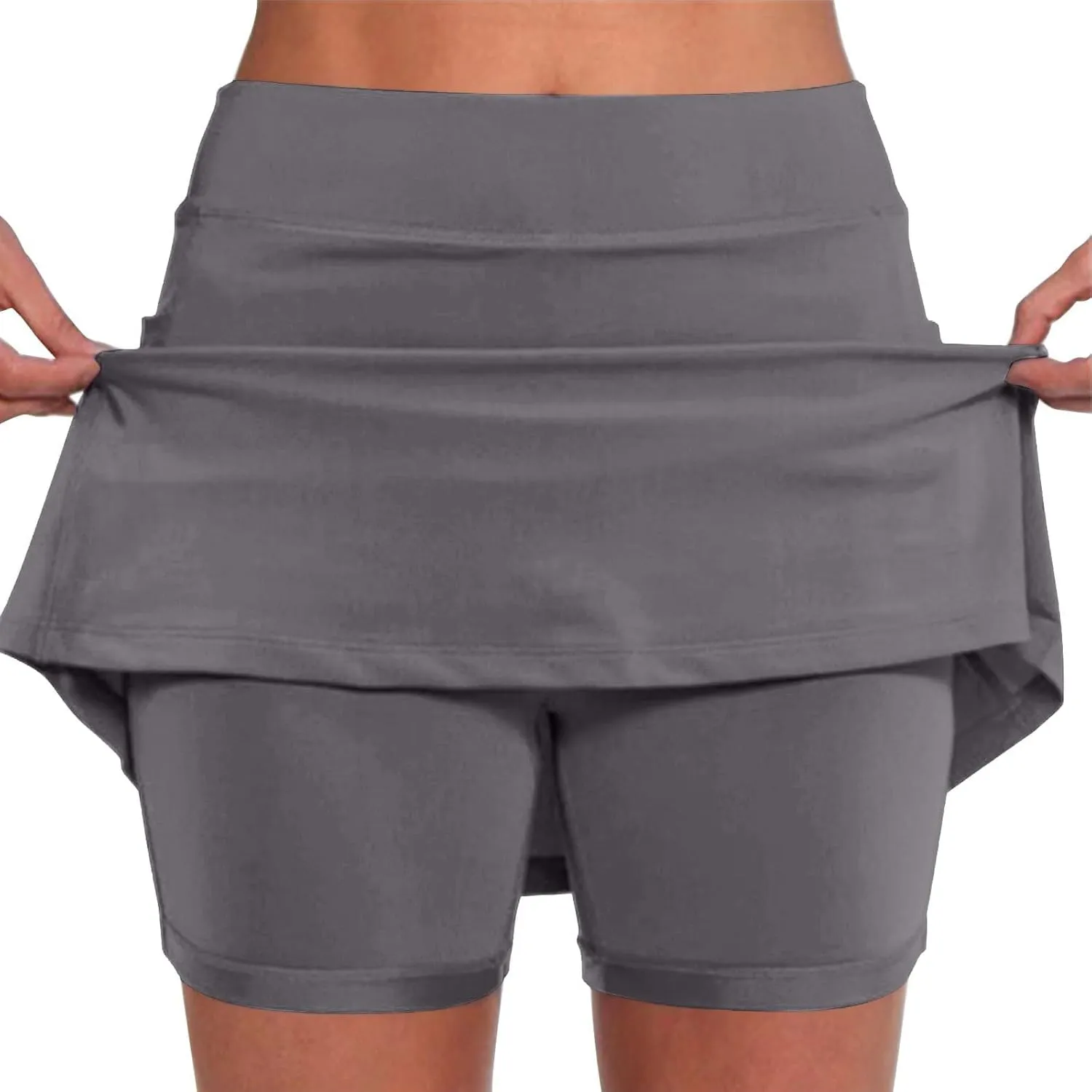 Tennis Skirts for Women Solid Mini Skirt Tummy Control Golf Skirts with Shorts Athletic Skorts Elastic Yoga Culottes
