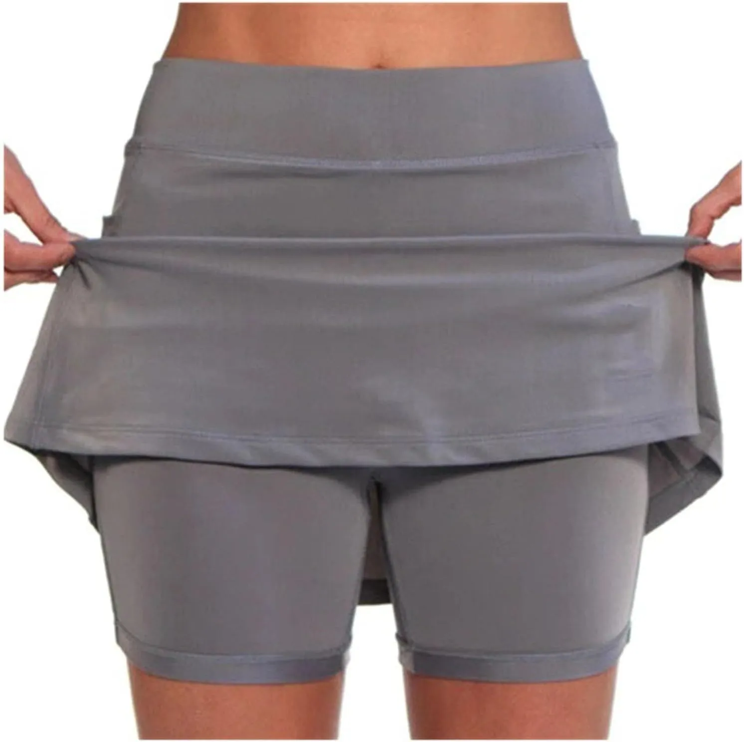 Tennis Skirts for Women Solid Mini Skirt Tummy Control Golf Skirts with Shorts Athletic Skorts Elastic Yoga Culottes
