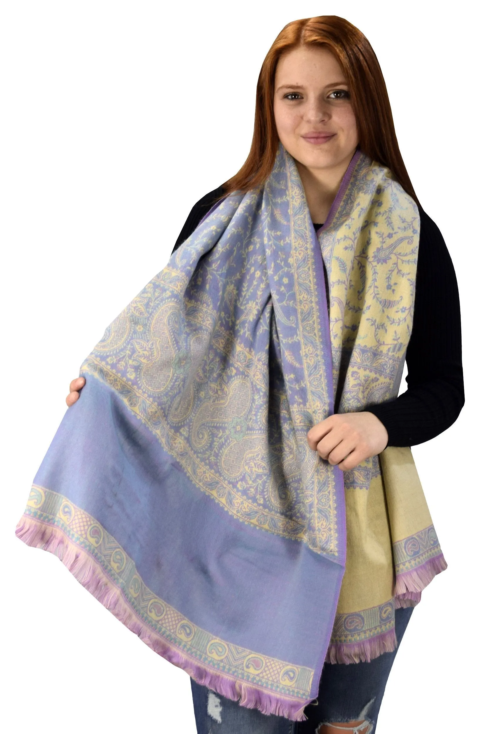 Thick 4 Ply Blanket Scarf Reversible Paisley Pashmina Thick Scarf Wrap Shawl Purple