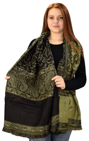 Thick 4 Ply Reversible Paisley Pashmina Blanket Scarf Khaki/Tan