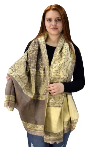 Thick 4 Ply Reversible Paisley Pashmina Blanket Scarf Maroon