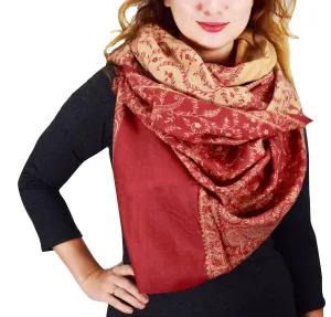 Thick 4 Ply Reversible Paisley Pashmina Blanket Scarf Taupe Purple