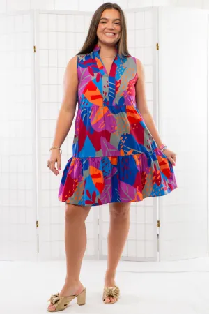 THML Jude Blue Patterned Sleeveless Midi Dress