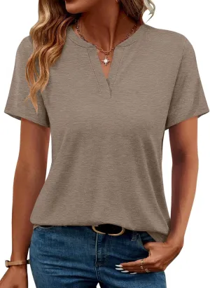 TICTICMIMI Women's V Neck Short Sleeve Tops Summer T Shirts Loose Fit Dressy Tees