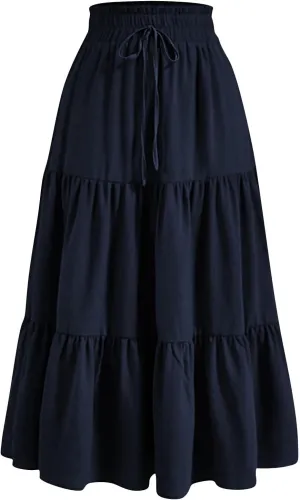 Tiered Maxi Skirts for Women Comfy Ruffle Hem Flowy Swing Long Skorts Elastic High Waisted Summer Cover Ups
