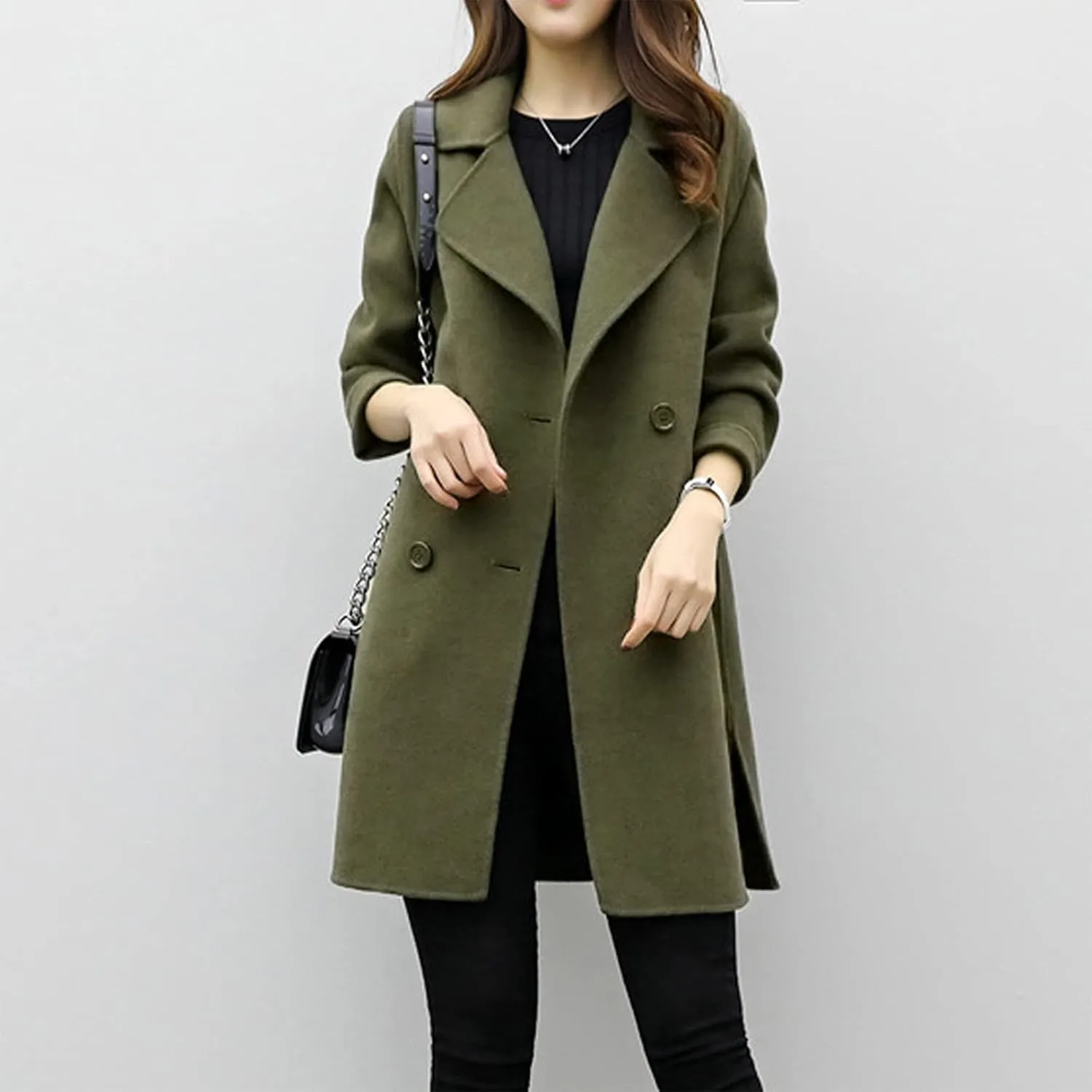 TIMIFIS Wool Coats for Women Winter Plus Size Trench Coat Casual Lapel Button Long Jacket Solid Color Soft Warm Outerwear