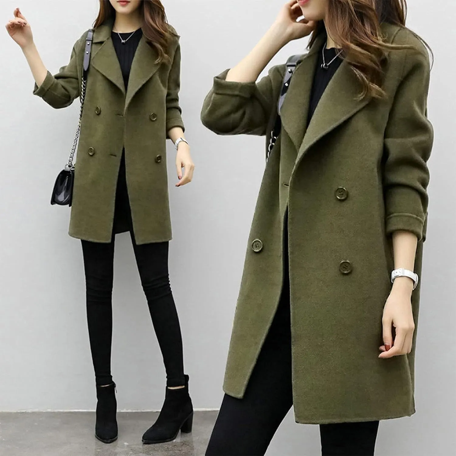 TIMIFIS Wool Coats for Women Winter Plus Size Trench Coat Casual Lapel Button Long Jacket Solid Color Soft Warm Outerwear