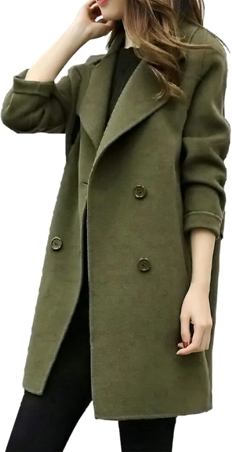 TIMIFIS Wool Coats for Women Winter Plus Size Trench Coat Casual Lapel Button Long Jacket Solid Color Soft Warm Outerwear