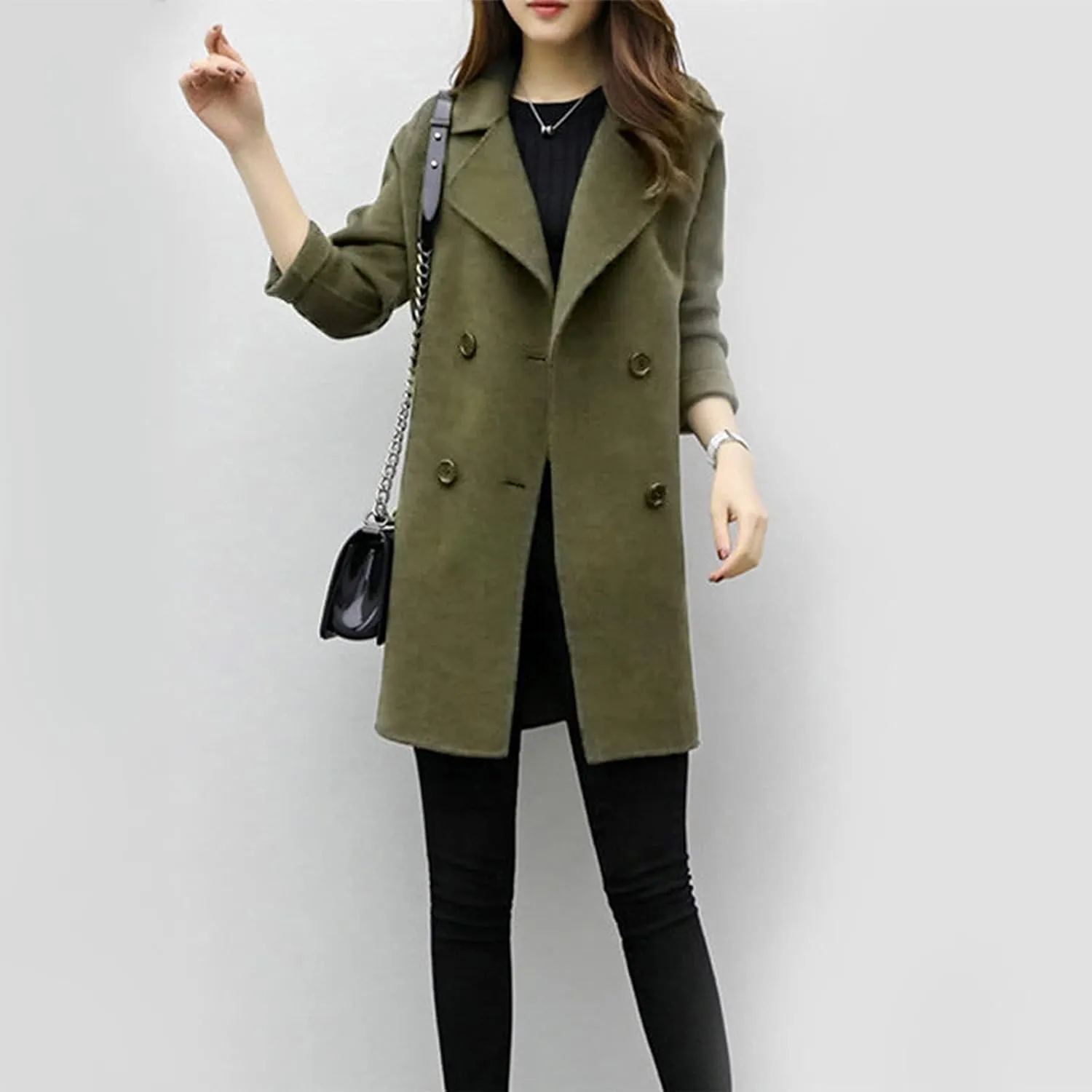 TIMIFIS Wool Coats for Women Winter Plus Size Trench Coat Casual Lapel Button Long Jacket Solid Color Soft Warm Outerwear
