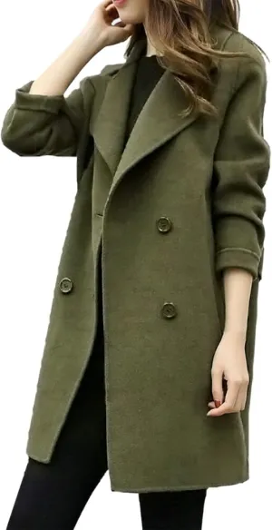 TIMIFIS Wool Coats for Women Winter Plus Size Trench Coat Casual Lapel Button Long Jacket Solid Color Soft Warm Outerwear
