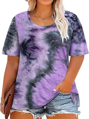 TIYOMI Plus Size Distressed Oversized T-Shirts Short Sleeve Tops for Women Crewneck Shirts XL-5XL