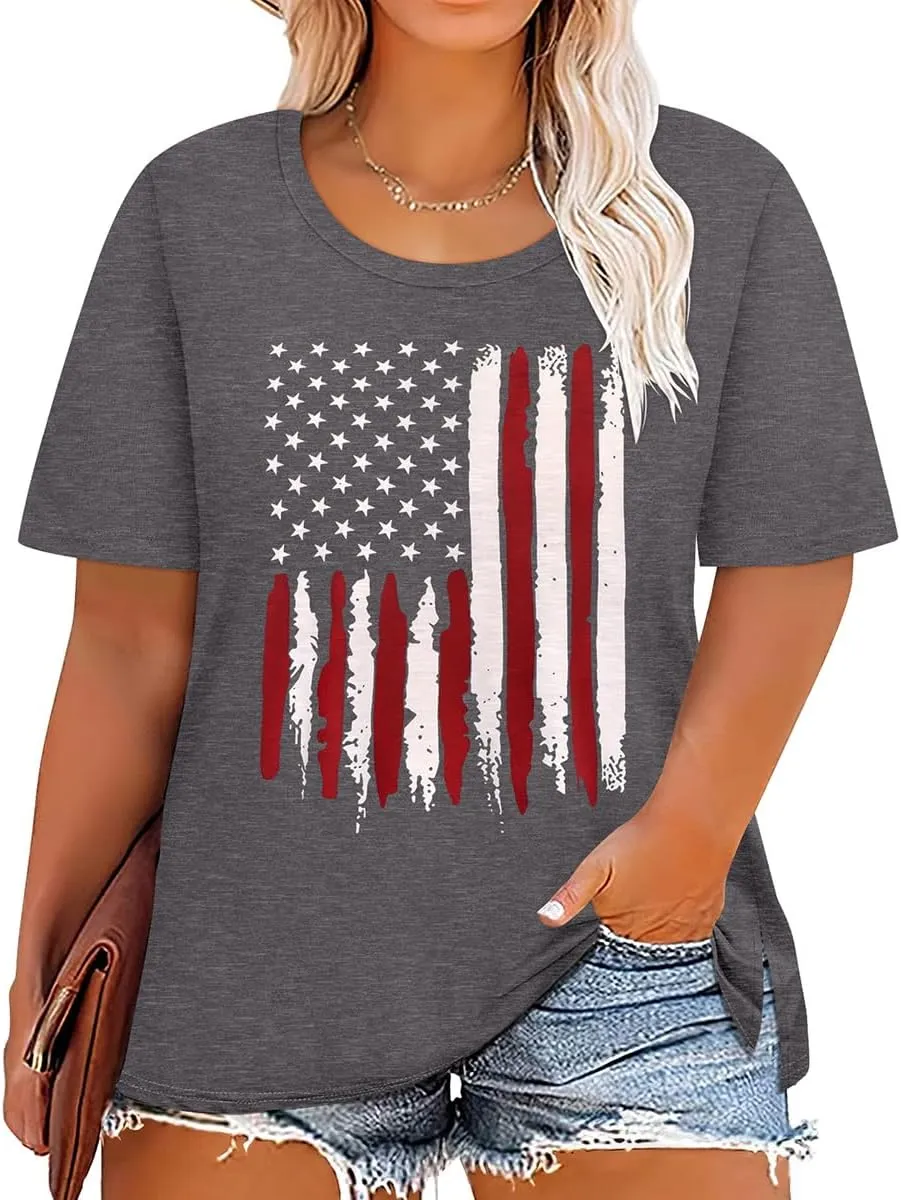 TIYOMI Plus Size Distressed Oversized T-Shirts Short Sleeve Tops for Women Crewneck Shirts XL-5XL
