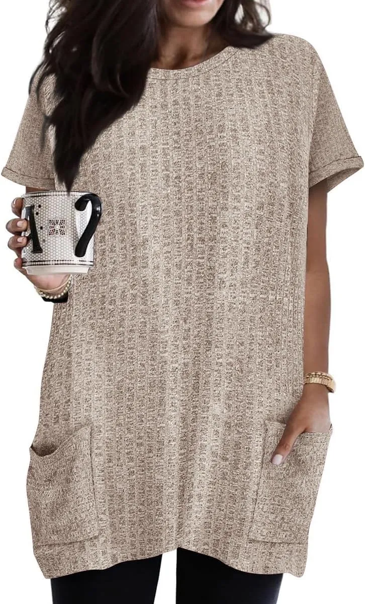 TIYOMI Plus Size Shirts for Women Pocket Long Tunic Tops Summer Casual T-Shirts XL-5XL