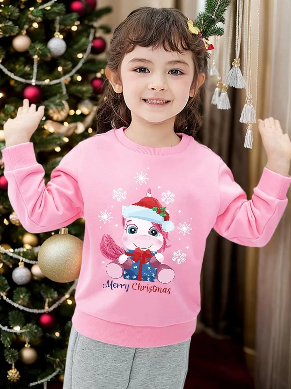 Toddler Girls Christmas Sweatshirt Kids Santa Claus Elk Bear Shirt Xmas Cotton Long Sleeve Tops for 1-7T