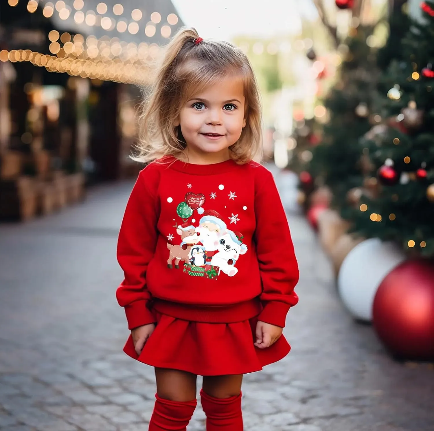 Toddler Girls Christmas Sweatshirt Kids Santa Claus Elk Bear Shirt Xmas Cotton Long Sleeve Tops for 1-7T