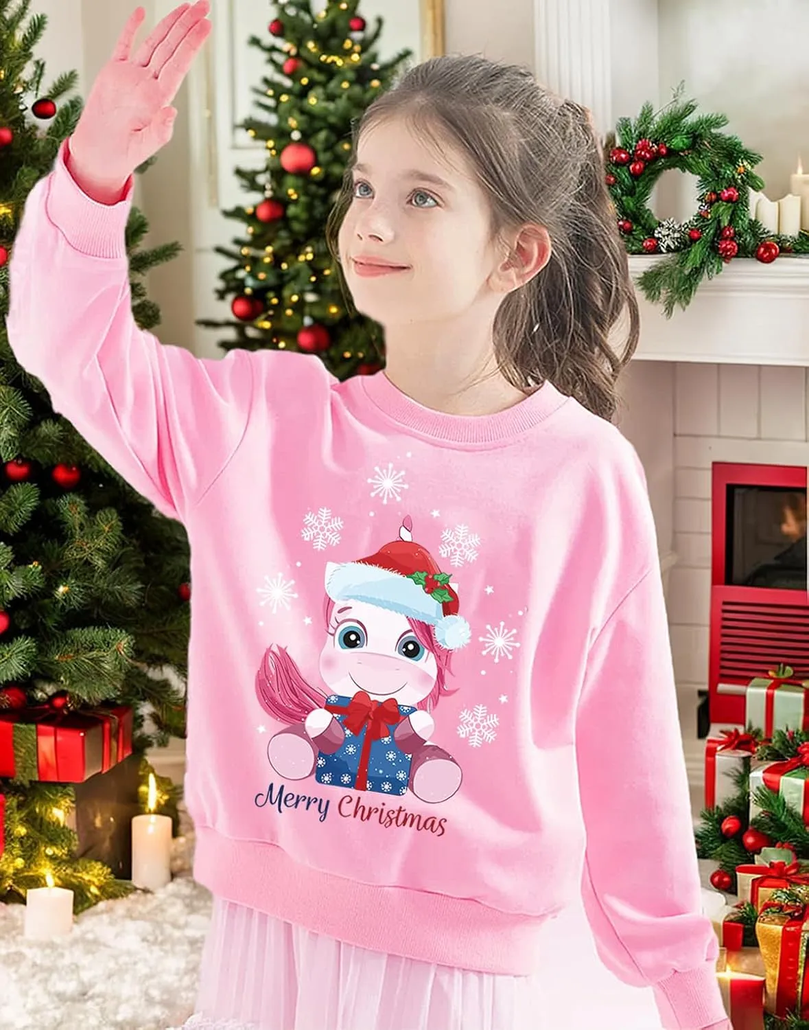 Toddler Girls Christmas Sweatshirt Kids Santa Claus Elk Bear Shirt Xmas Cotton Long Sleeve Tops for 1-7T
