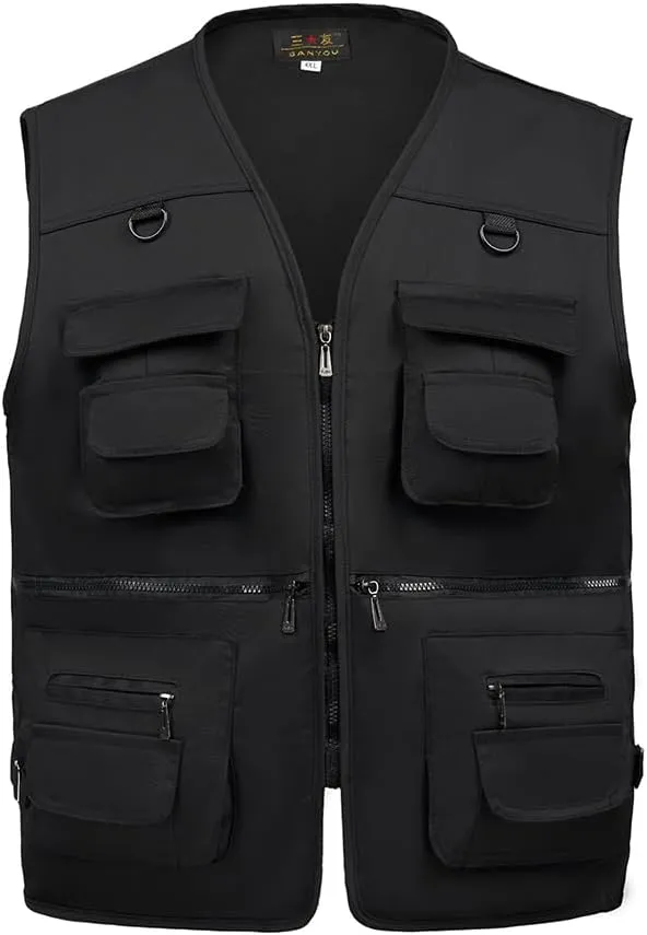 TOLOER Men's Summer Fishing Vest Multi Pockets Casual Vests Waterproof Quick Dry Outdoor Mountain Photography