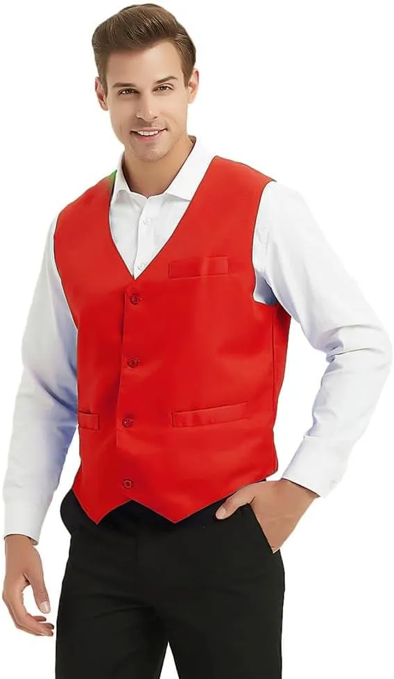 TopTie 5 Packs Unisex Waiter Uniform Vest Bartender Waitress Workwear with Pockets