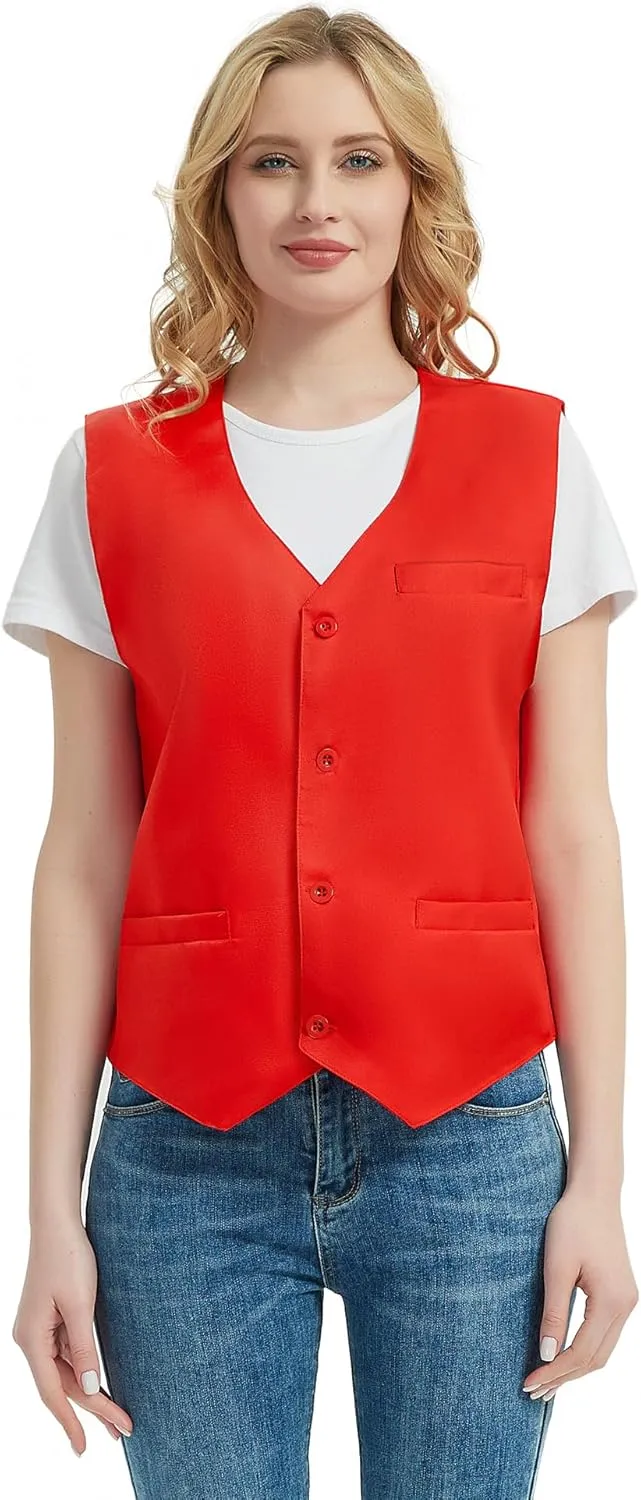 TopTie 5 Packs Unisex Waiter Uniform Vest Bartender Waitress Workwear with Pockets
