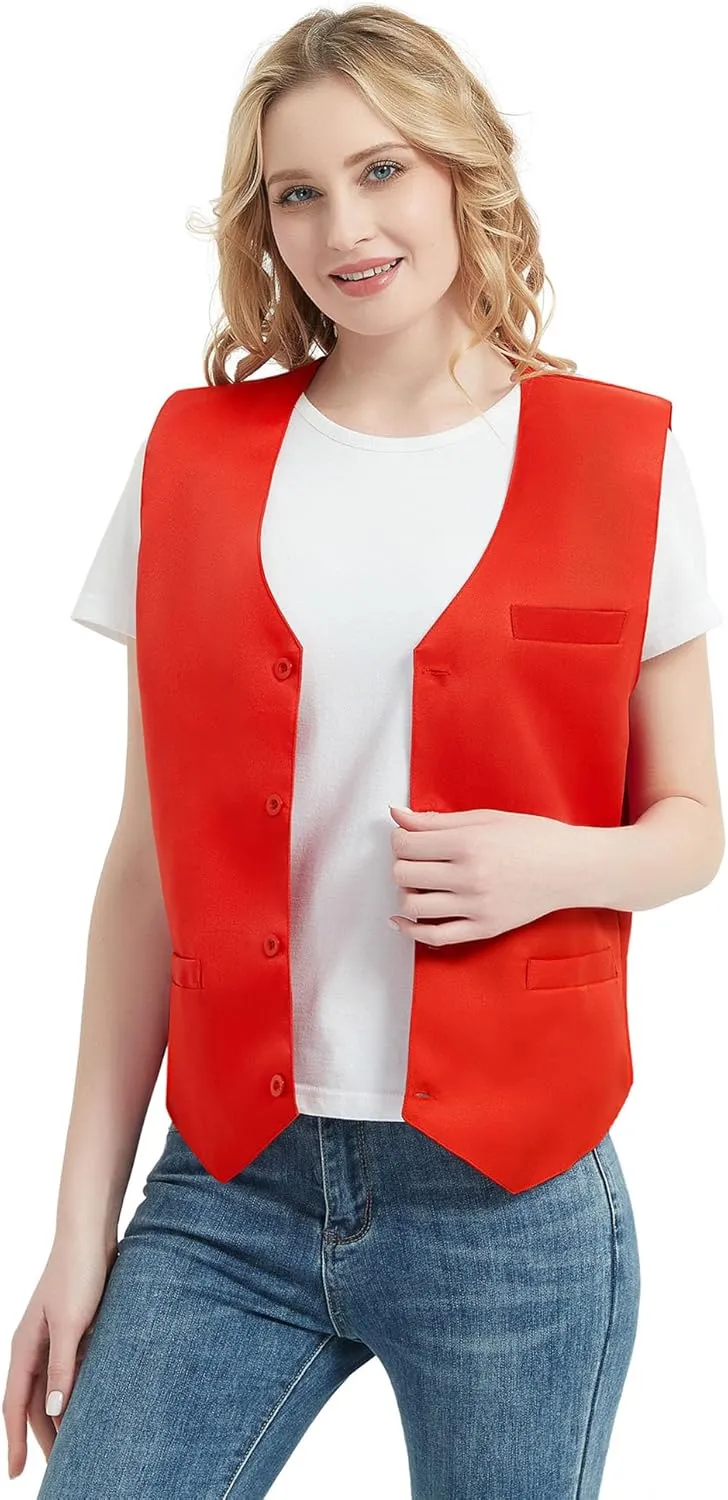 TopTie 5 Packs Unisex Waiter Uniform Vest Bartender Waitress Workwear with Pockets
