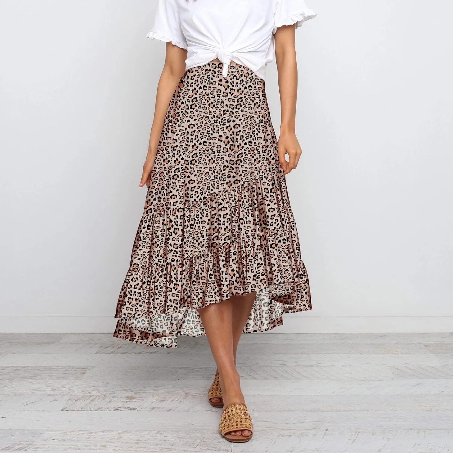 tuduoms Ditzy Floral Skirt Midi Boho Elastic High Waist Skirt A-line Long Vintage Skirts for Women High Low Pleated Skirt
