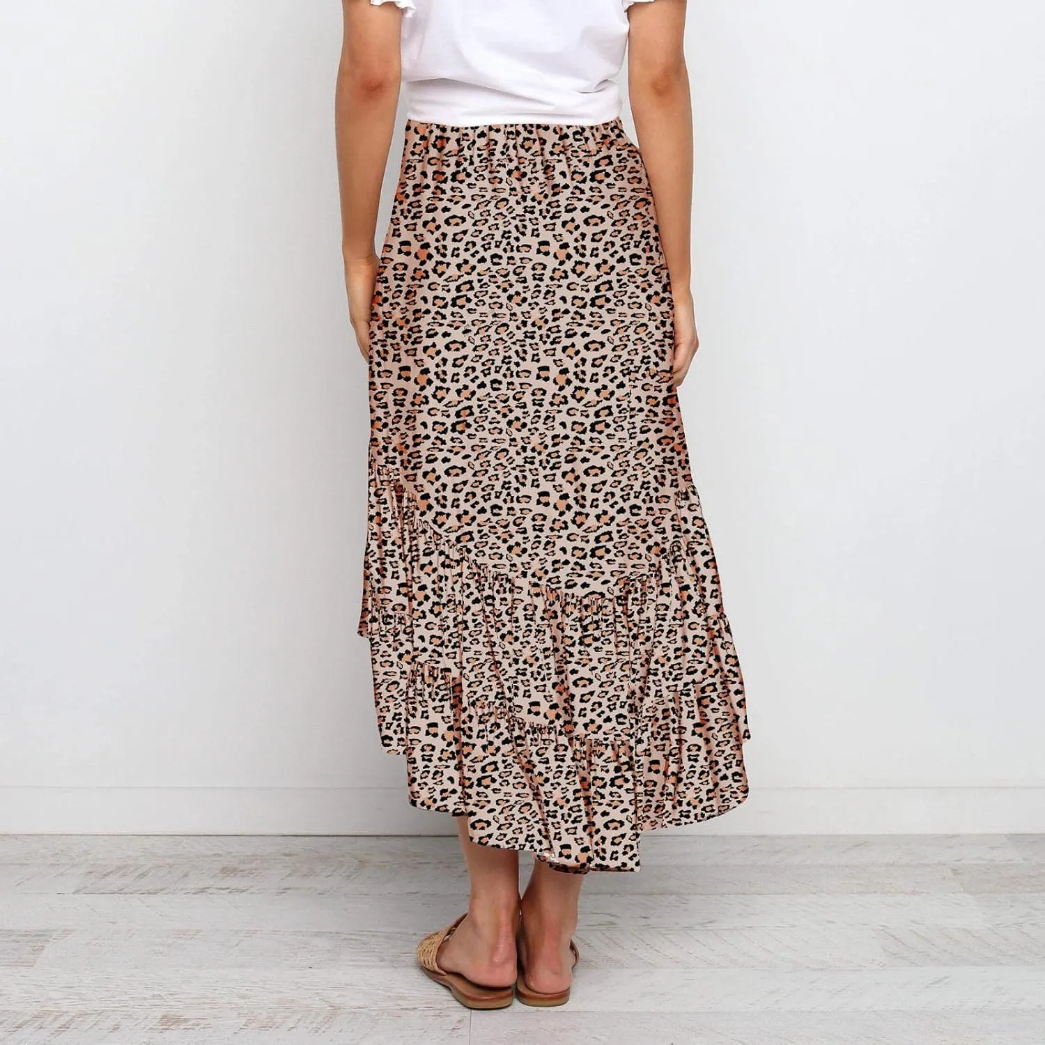 tuduoms Ditzy Floral Skirt Midi Boho Elastic High Waist Skirt A-line Long Vintage Skirts for Women High Low Pleated Skirt