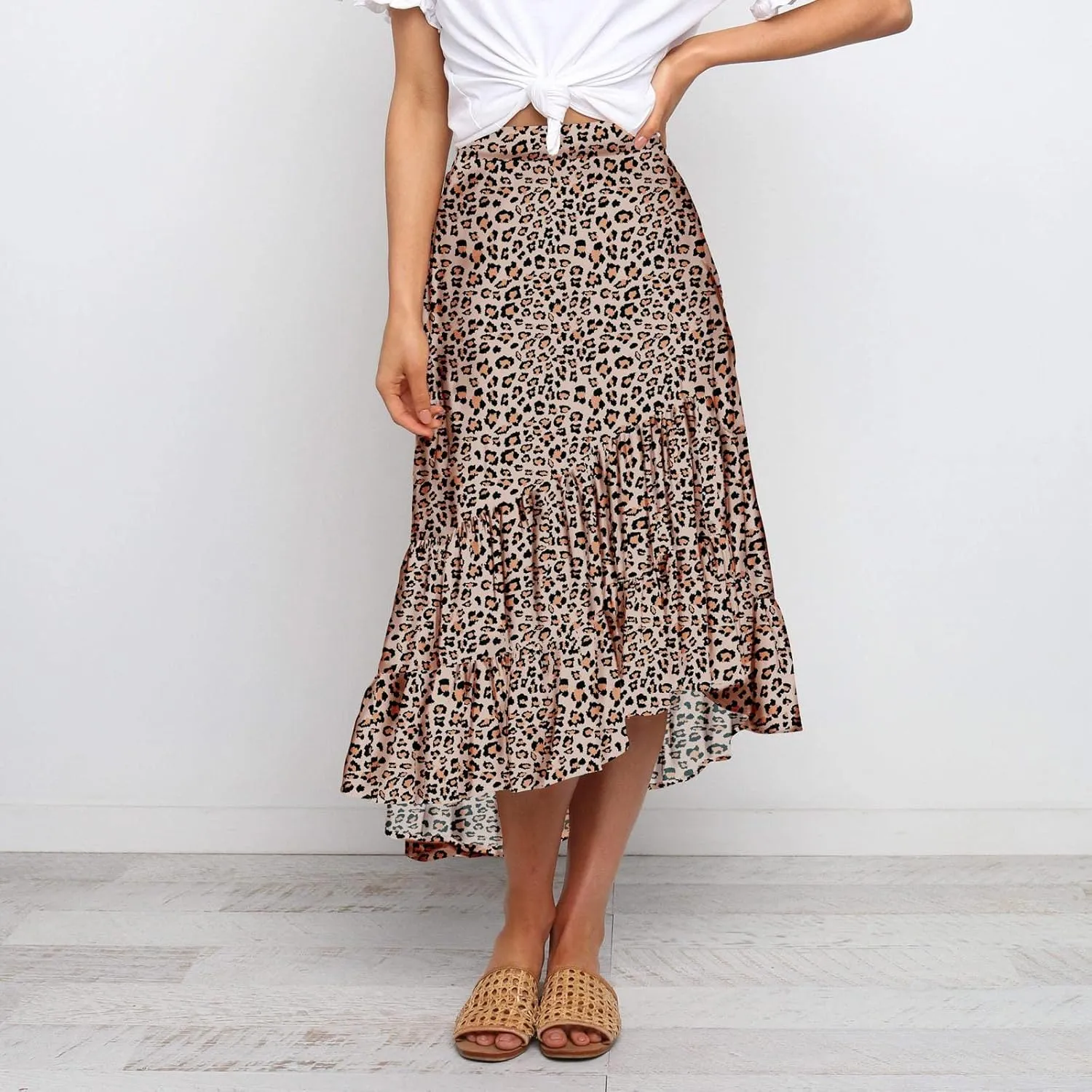 tuduoms Ditzy Floral Skirt Midi Boho Elastic High Waist Skirt A-line Long Vintage Skirts for Women High Low Pleated Skirt
