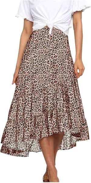 tuduoms Ditzy Floral Skirt Midi Boho Elastic High Waist Skirt A-line Long Vintage Skirts for Women High Low Pleated Skirt