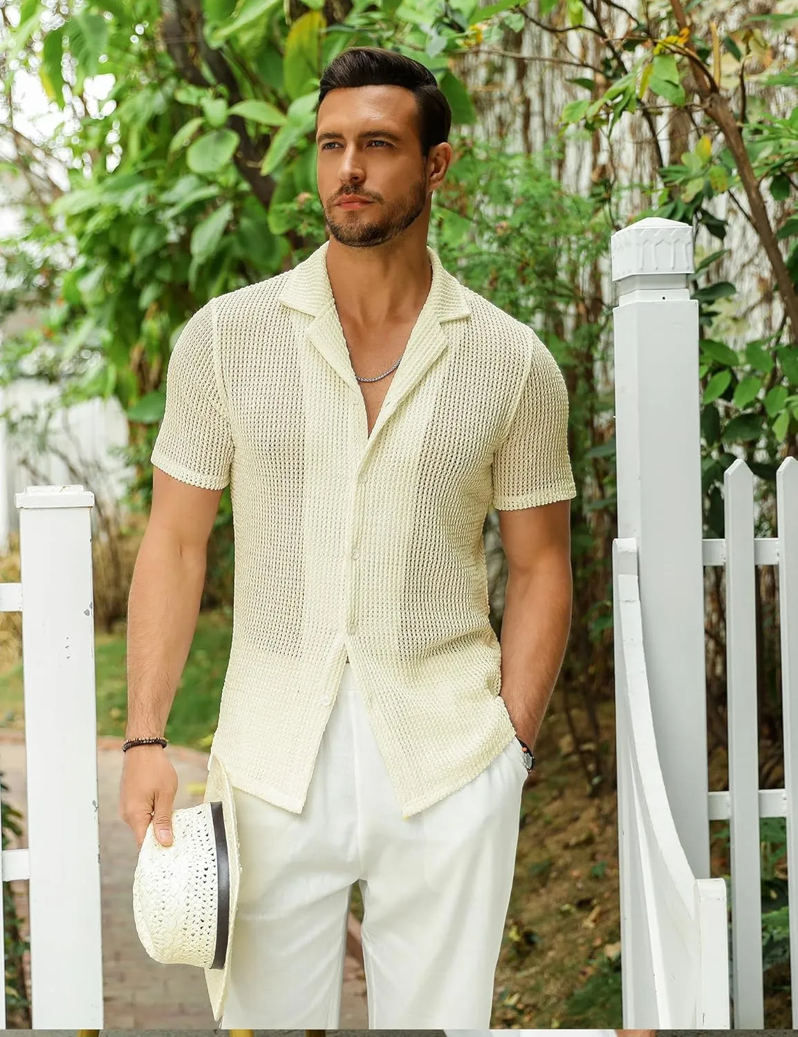 URRU Men's Summer Beach Shirt Stylish Hawaiian Shirts Short Sleeve Casual Button Down Beach Knit Shirts