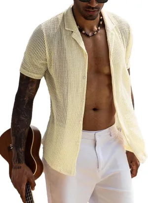 URRU Men's Summer Beach Shirt Stylish Hawaiian Shirts Short Sleeve Casual Button Down Beach Knit Shirts