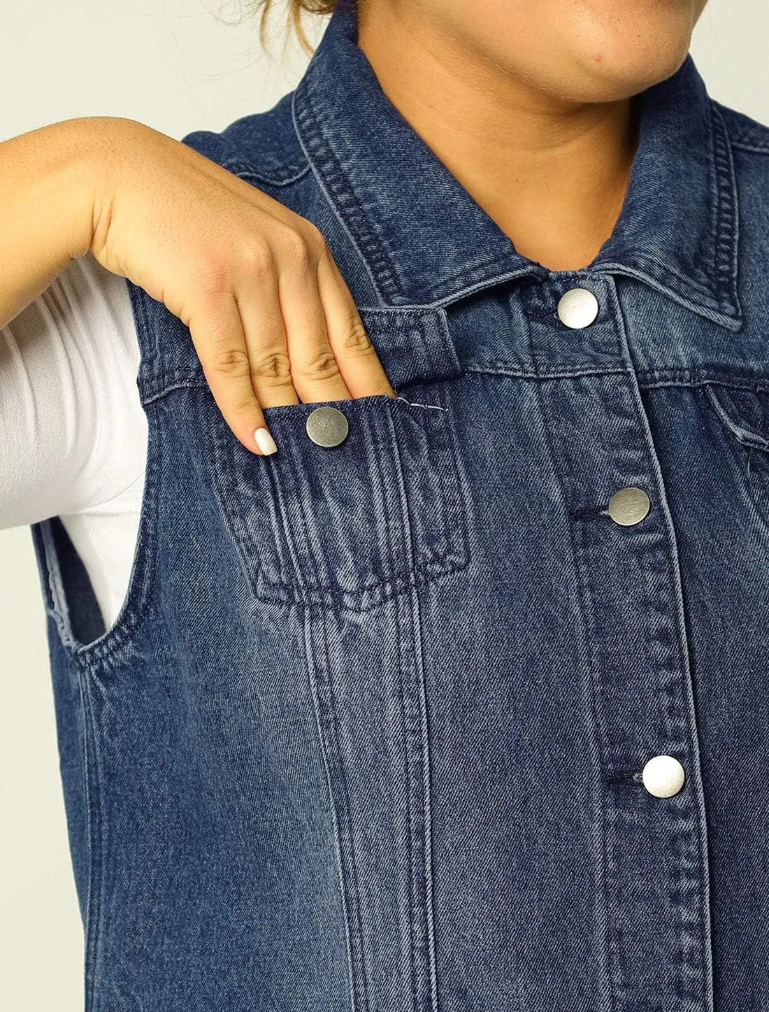 uxcell Denim Vest Top for Women Plus Size Sleeveless Button Down Waistcoat with Two Chest Flap Pockets Jean Jacket Vest