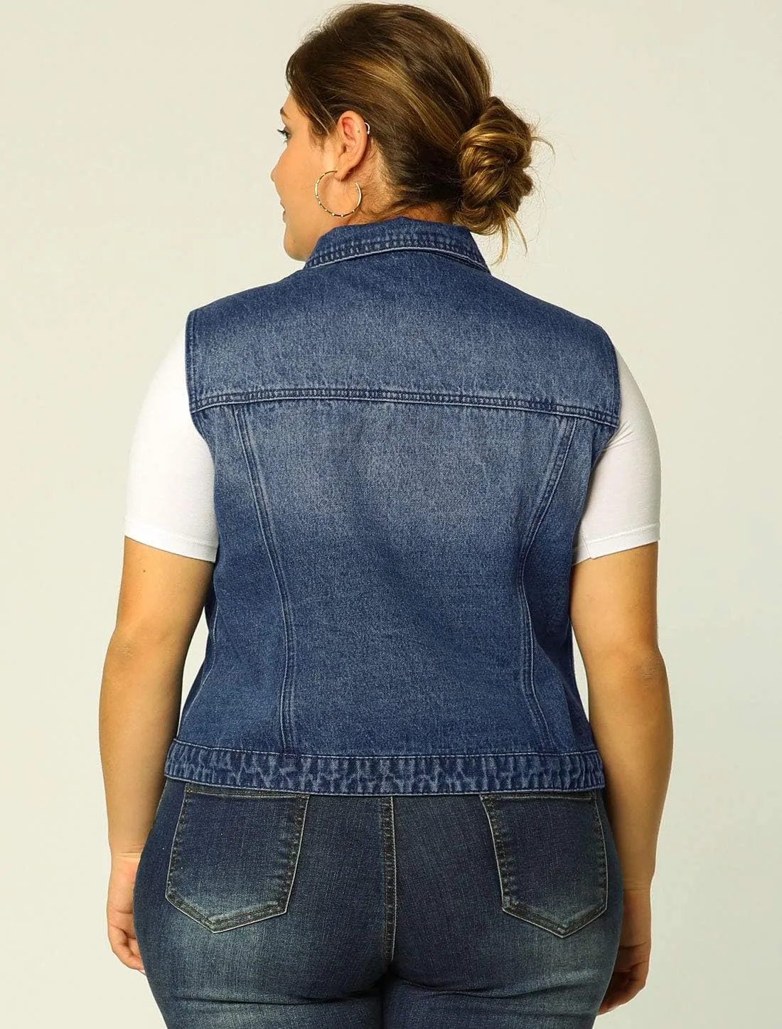 uxcell Denim Vest Top for Women Plus Size Sleeveless Button Down Waistcoat with Two Chest Flap Pockets Jean Jacket Vest