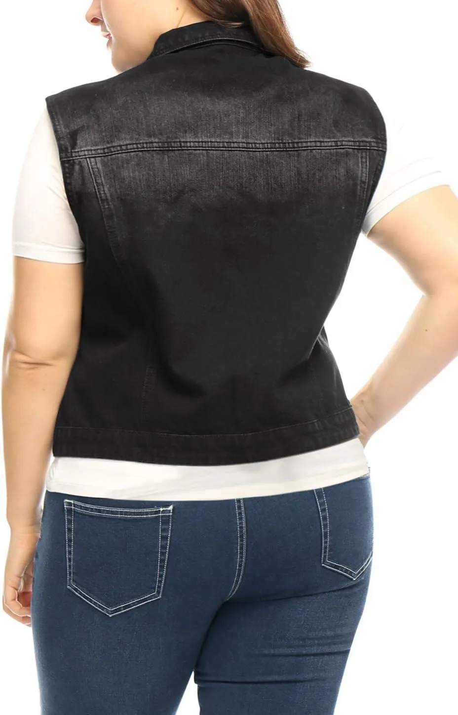 uxcell Denim Vest Top for Women Plus Size Sleeveless Button Down Waistcoat with Two Chest Flap Pockets Jean Jacket Vest