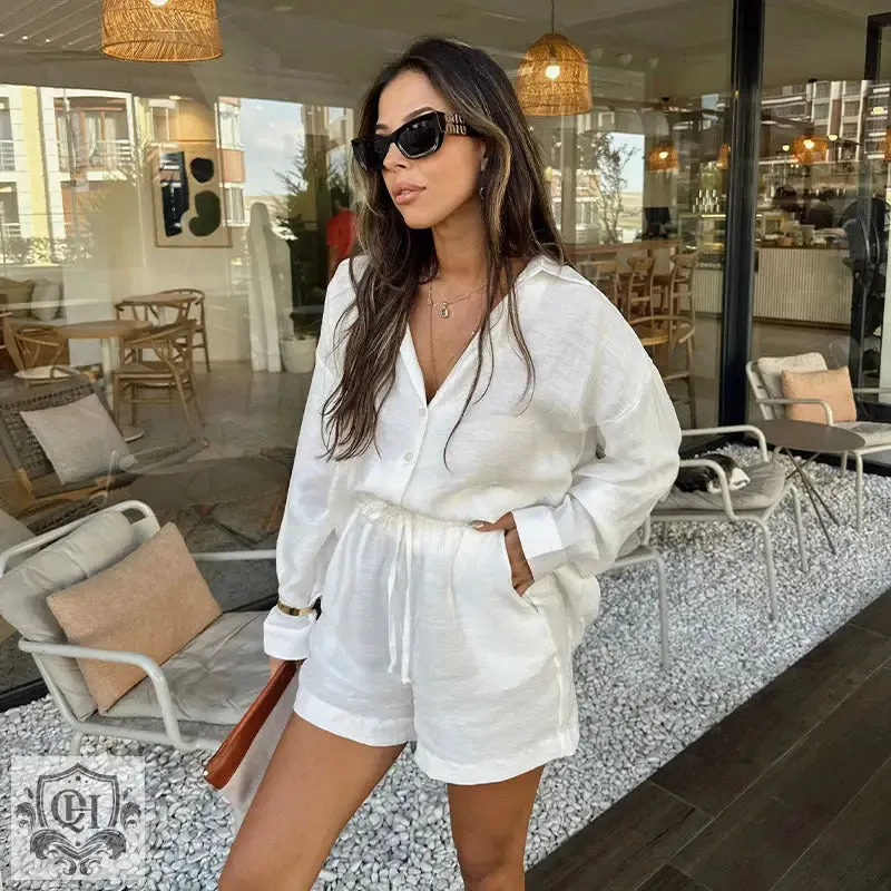 V-Neck Loose Shirt & Shorts Set