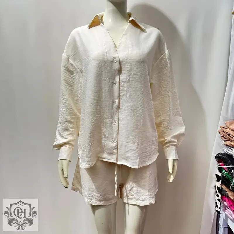 V-Neck Loose Shirt & Shorts Set