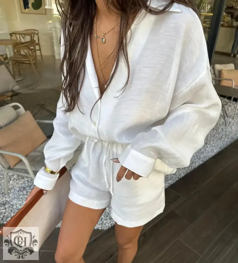 V-Neck Loose Shirt & Shorts Set