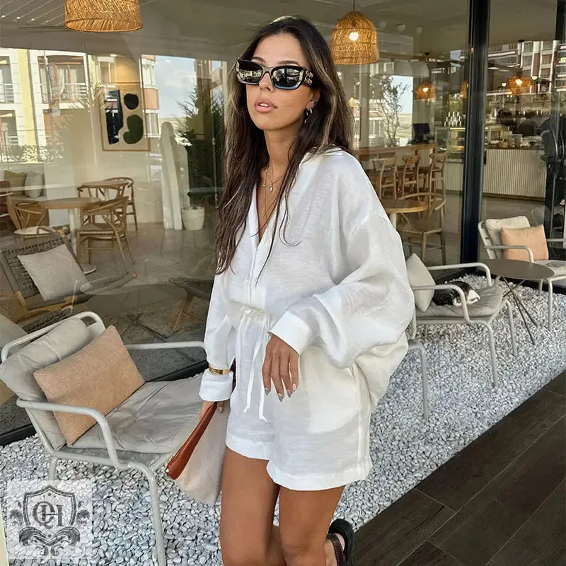 V-Neck Loose Shirt & Shorts Set