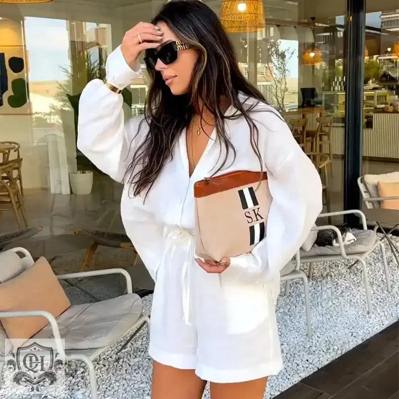 V-Neck Loose Shirt & Shorts Set