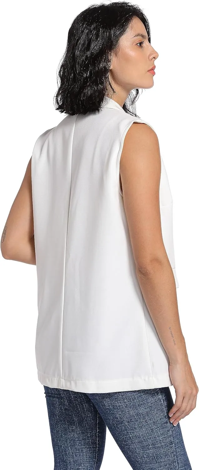V VOCNI Long Vest for Women Sleeveless Blazer Jacket Open Front Button Lapel Duster Trench Cardigan